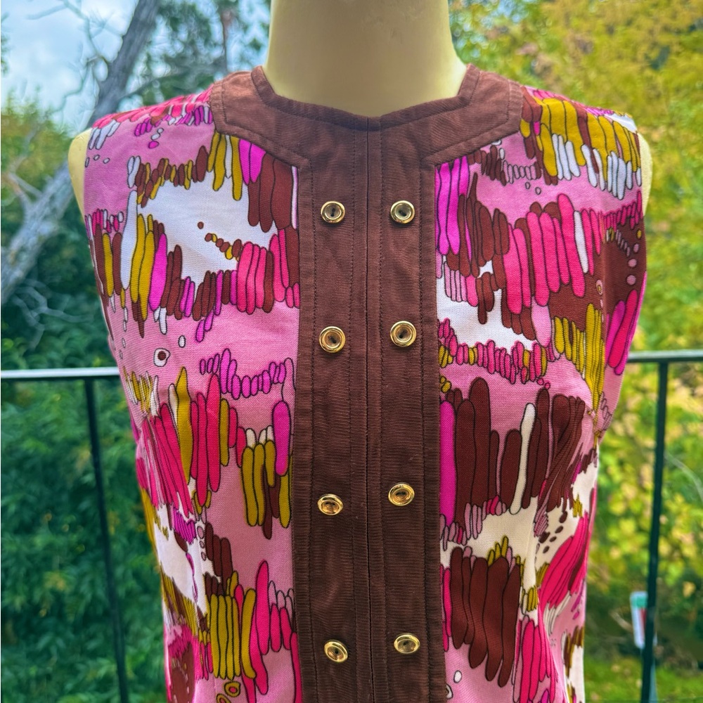 Vintage Pink and Brown 1960’s Mini Dress - Picture 2 of 7